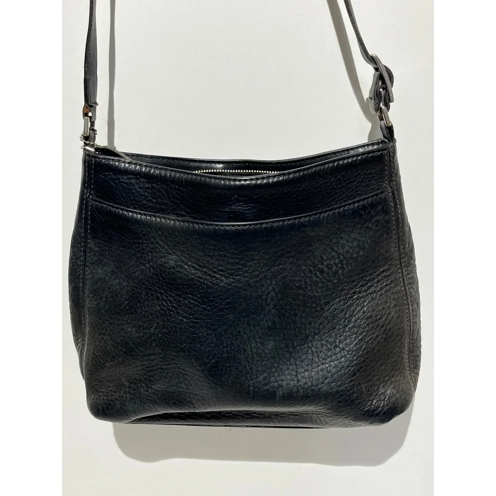Coach Black Pebbled Leather Crossbody Bag Silver Hardware Vintage Messenger